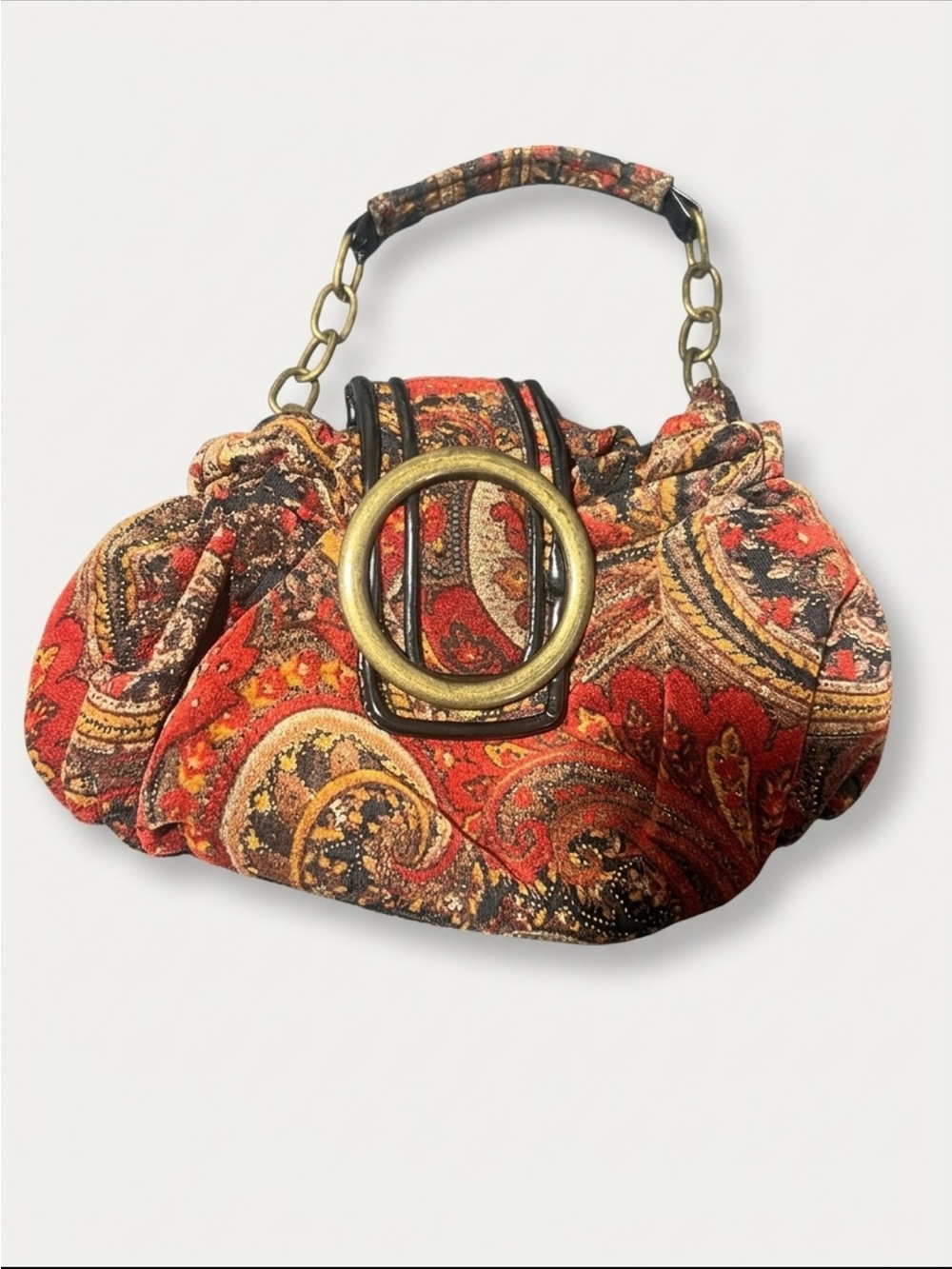 Aldo Red Paisley Ring-Accent Top Handle Clutch